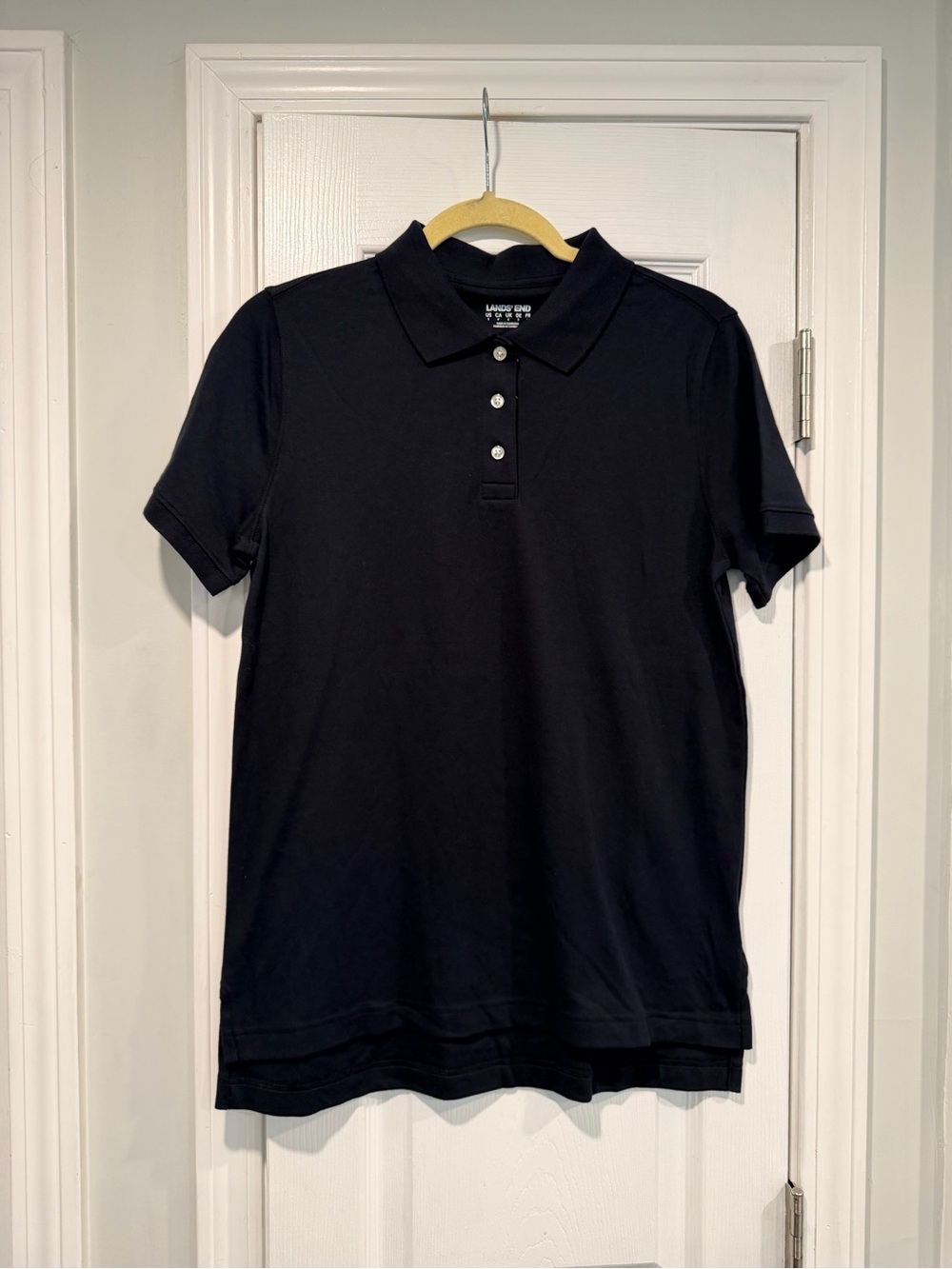 NWOT Lands End Size XL Black Short Sleeve Cotton Collared Polo Shirt Split Hem